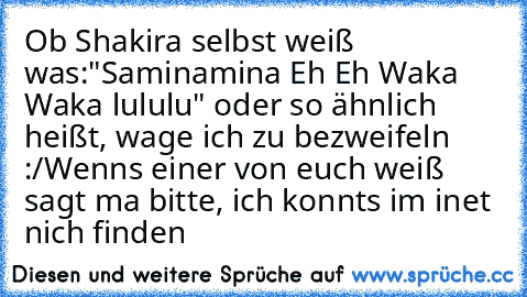 Ob Shakira selbst weiß was:
"Saminamina Eh Eh Waka Waka lululu"
 oder so ähnlich heißt, wage ich zu bezweifeln :/
Wenns einer von euch weiß sagt ma bitte, ich konnts im inet nich finden