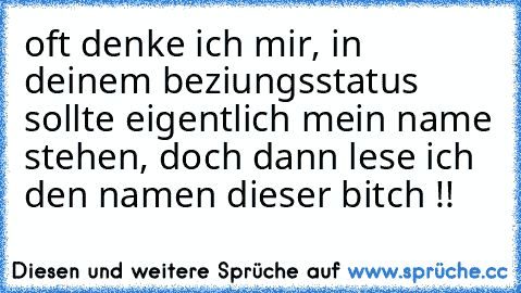 oft denke ich mir, in deinem beziungsstatus sollte eigentlich mein name stehen, doch dann lese ich den namen dieser bitch !!