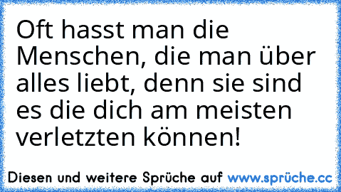 Oft hasst man die Menschen, die man über alles liebt, denn sie sind es die dich am meisten verletzten können!