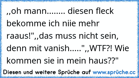 ,,oh mann........ diesen fleck bekomme ich niie mehr raaus!"
,,das muss nicht sein, denn mit vanish....."
,,WTF?! Wie kommen sie in mein haus??"