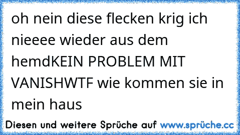 oh nein diese flecken krig ich nieeee wieder aus dem hemd
KEIN PROBLEM MIT VANISH
WTF wie kommen sie in mein haus