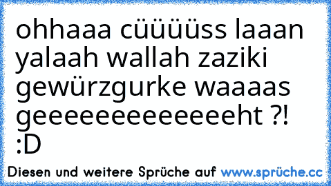 ohhaaa cüüüüss laaan  yalaah wallah zaziki gewürzgurke waaaas geeeeeeeeeeeeeht ?! :D