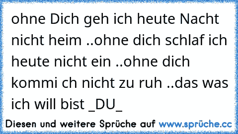 ohne Dich geh ich heute Nacht nicht heim ..ohne dich schlaf ich heute nicht ein ..ohne dich kommi ch nicht zu ruh ..das was ich will bist _DU_