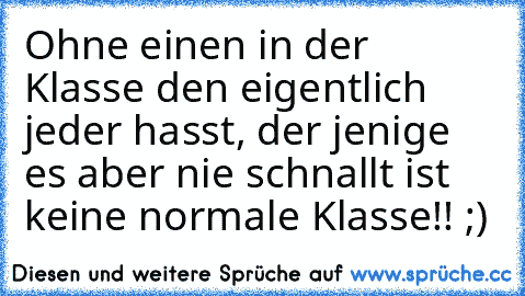 Ohne einen in der Klasse den eigentlich jeder hasst, der jenige es aber nie schnallt ist keine normale Klasse!! ;)