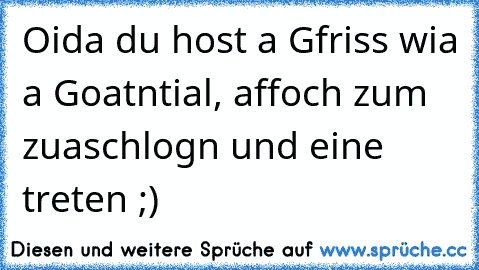 Oida du host a Gfriss wia a Goatntial, affoch zum zuaschlogn und eine treten ;)