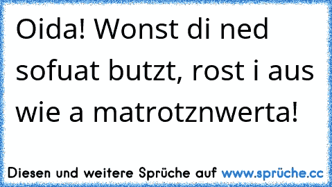 Oida! Wonst di ned sofuat butzt, rost i aus wie a matrotznwerta!