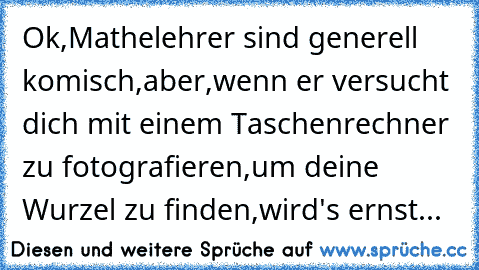 Ok,Mathelehrer sind generell komisch,aber,wenn er versucht dich mit einem Taschenrechner zu fotografieren,um deine Wurzel zu finden,wird's ernst...