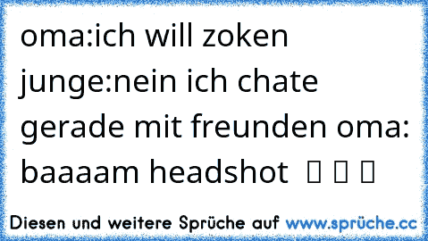 oma:ich will zoken junge:nein ich chate gerade mit freunden oma: baaaam headshot  ツ ツ ツ