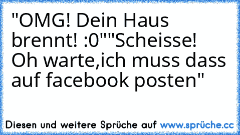 "OMG! Dein Haus brennt! :0"
"Scheisse! Oh warte,ich muss dass auf facebook posten"