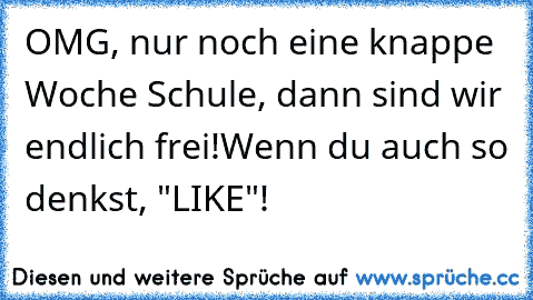 OMG, nur noch eine knappe Woche Schule, dann sind wir endlich frei!
Wenn du auch so denkst, "LIKE"!