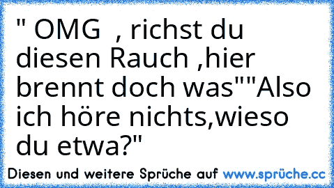 " OMG  , richst du diesen Rauch ,hier brennt doch was"
"Also ich höre nichts,wieso du etwa?"