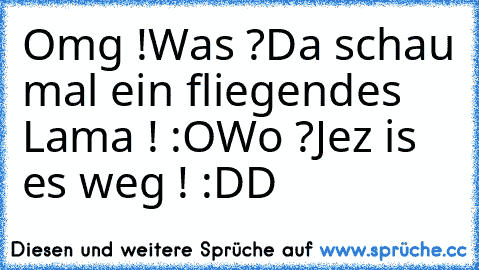 Omg !
Was ?
Da schau mal ein fliegendes Lama ! :O
Wo ?
Jez is es weg ! :DD