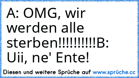 A: OMG, wir werden alle sterben!!!!!!!!!!
B: Uii, ne' Ente!