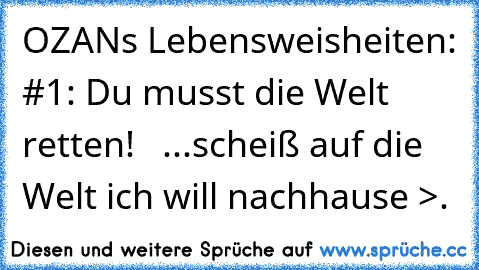 OZANs Lebensweisheiten: #1: Du musst die Welt retten!   ...scheiß auf die Welt ich will nachhause >.