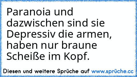 Paranoia und dazwischen sind sie Depressiv die armen, haben nur braune Scheiße im Kopf.