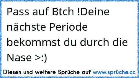 Pass auf B¡tch !
Deine nächste Periode bekommst du durch die Nase >:)