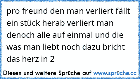 pro freund den man verliert fällt ein stück herab verliert man denoch alle auf einmal und die was man liebt noch dazu bricht das herz in 2