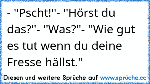 - ''Pscht!''
- ''Hörst du das?''
- ''Was?''
- ''Wie gut es tut wenn du deine Fresse hällst.''