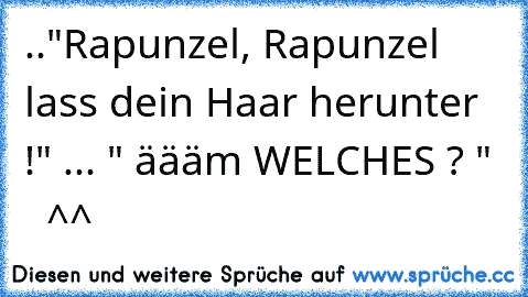 .."Rapunzel, Rapunzel lass dein Haar herunter !" ... " äääm WELCHES ? "    ^^