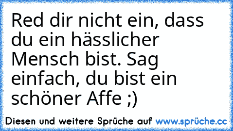 Red dir nicht ein, dass du ein hässlicher Mensch bist. Sag einfach, du bist ein schöner Affe ;)