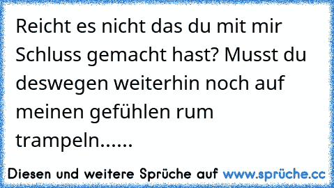 Reicht es nicht das du mit mir Schluss gemacht hast? Musst du deswegen weiterhin noch auf meinen gefühlen rum trampeln......