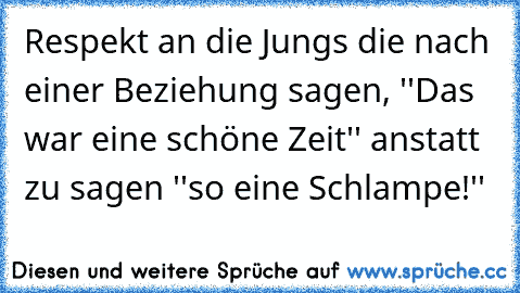 Respekt an die Jungs die nach einer Beziehung sagen, ''Das war eine schöne Zeit'' anstatt zu sagen ''so eine Schlampe!''