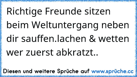 Richtige Freunde sitzen beim Weltuntergang neben dir sauffen.lachen & wetten wer zuerst abkratzt..