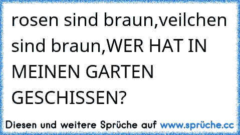 rosen sind braun,
veilchen sind braun,
WER HAT IN MEINEN GARTEN GESCHISSEN?