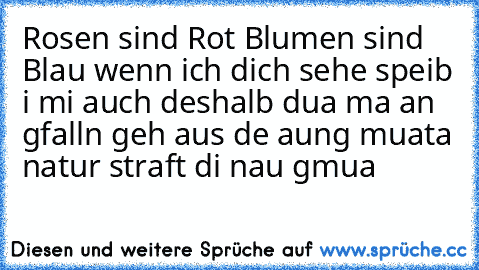 Rosen sind Rot Blumen sind Blau wenn ich dich sehe speib i mi auch deshalb dua ma an gfalln geh aus de aung muata natur straft di nau gmua