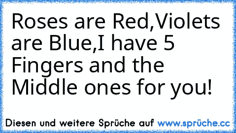 Roses are Red,
Violets are Blue,
I have 5 Fingers and the Middle ones for you!