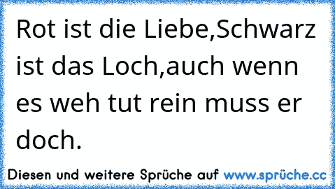 Rot ist die Liebe,
Schwarz ist das Loch,
auch wenn es weh tut rein muss er doch.