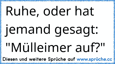 Ruhe, oder hat jemand gesagt: "Mülleimer auf?"