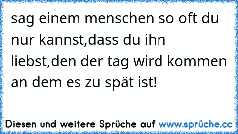 sag einem menschen so oft du nur kannst,dass du ihn liebst,den der tag wird kommen an dem es zu spät ist!