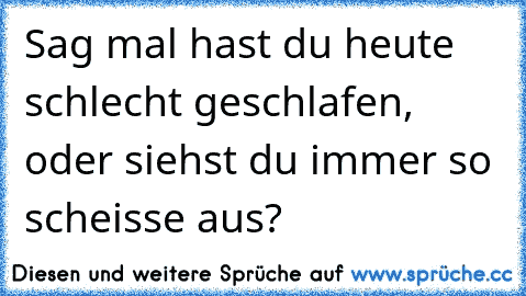 Sag mal hast du heute schlecht geschlafen, oder siehst du immer so scheisse aus?