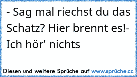 - Sag mal riechst du das Schatz? Hier brennt es!
- Ich hör' nichts