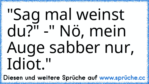 "Sag mal weinst du?" -" Nö, mein Auge sabber nur, Idiot."