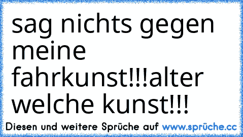 sag nichts gegen meine fahrkunst!!!
alter welche kunst!!!