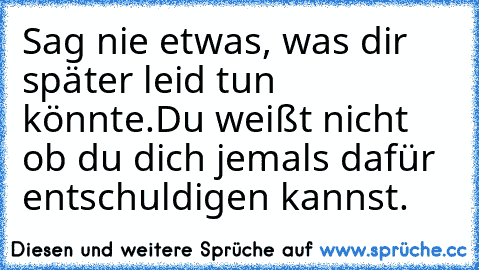 Sag nie etwas, was dir später leid tun könnte.
Du weißt nicht ob du dich jemals dafür entschuldigen kannst.♥