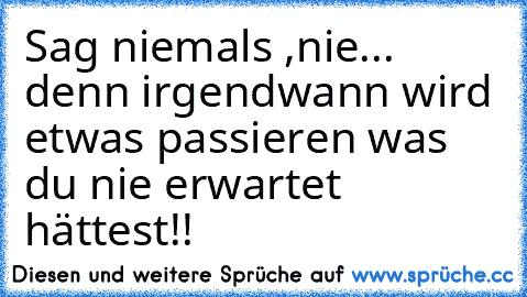 Sag niemals ,nie... denn irgendwann wird etwas passieren was du nie erwartet hättest!!