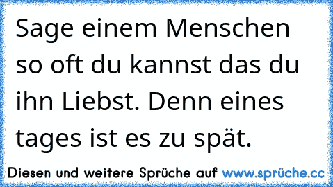 Sage einem Menschen so oft du kannst das du ihn Liebst. Denn eines tages ist es zu spät.