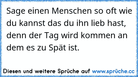 Sage einen Menschen so oft wie du kannst das du ihn lieb hast, denn der Tag wird kommen an dem es zu Spät ist.