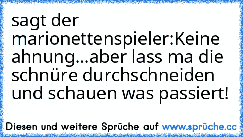 sagt der marionettenspieler:Keine ahnung...aber lass ma die schnüre durchschneiden und schauen was passiert!