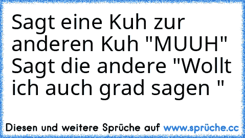 Sagt eine Kuh zur anderen Kuh "MUUH" Sagt die andere "Wollt ich auch grad sagen "