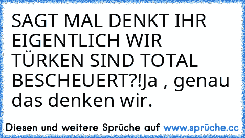 SAGT MAL DENKT IHR EIGENTLICH WIR TÜRKEN SIND TOTAL BESCHEUERT?!
Ja , genau das denken wir.