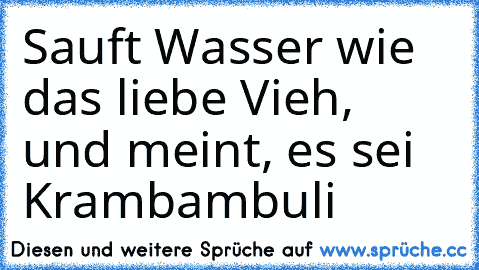 Sauft Wasser wie das liebe Vieh, und meint, es sei Krambambuli