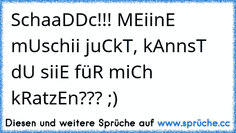 SchaaDDc!!! MEiinE mUschii juCkT, kAnnsT dU siiE füR miCh kRatzEn??? ;)