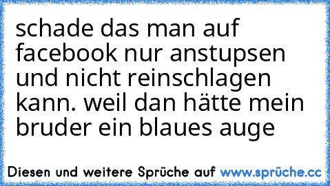 schade das man auf facebook nur anstupsen und nicht reinschlagen kann. weil dan hätte mein bruder ein blaues auge