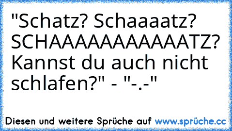 "Schatz? Schaaaatz? SCHAAAAAAAAAAATZ? Kannst du auch nicht schlafen?" - "-.-"