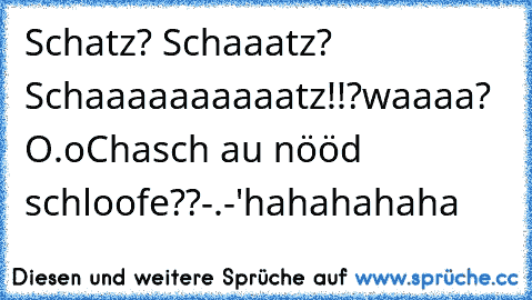 Schatz? Schaaatz? Schaaaaaaaaaatz!!?
waaaa? O.o
Chasch au nööd schloofe??
-.-'
hahahahaha