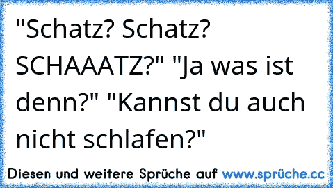 "Schatz? Schatz? SCHAAATZ?" "Ja was ist denn?" "Kannst du auch nicht schlafen?"